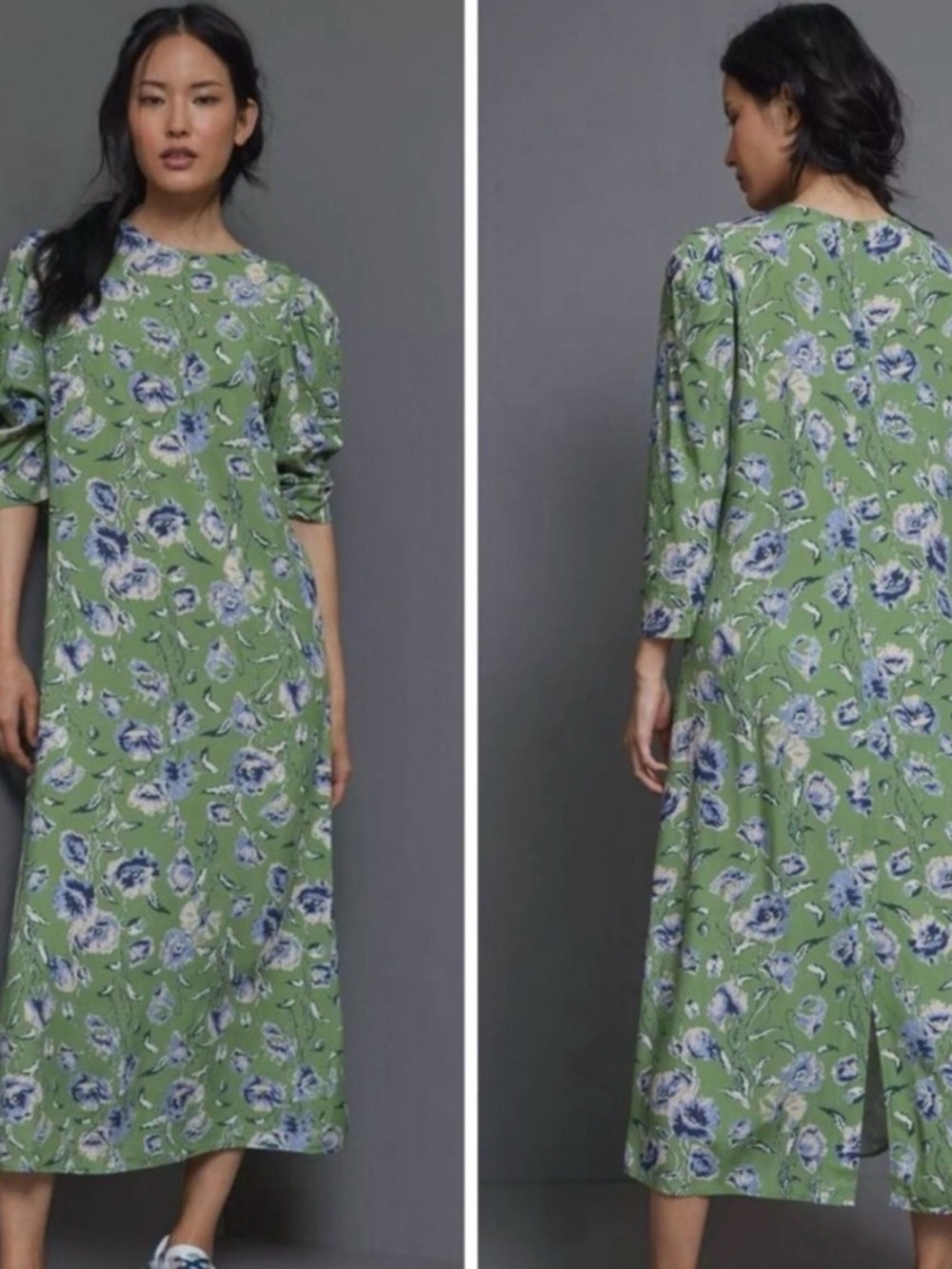 Anthropologie Porridge Lausanne Floral Green Midi Dress Size Medium - Picture 6 of 11